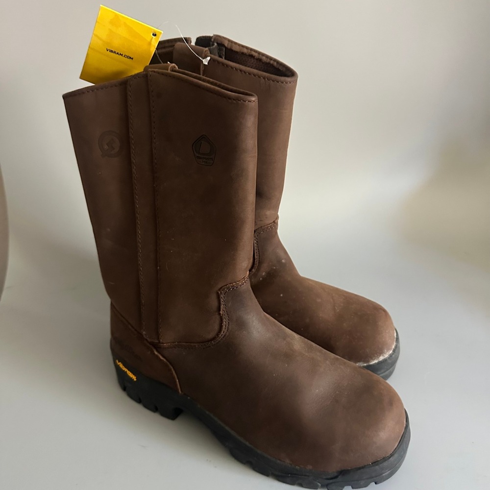 RefrigiWear Mens Brown Leather Composite Toe Work Boots Vibram Icetrek Size 7